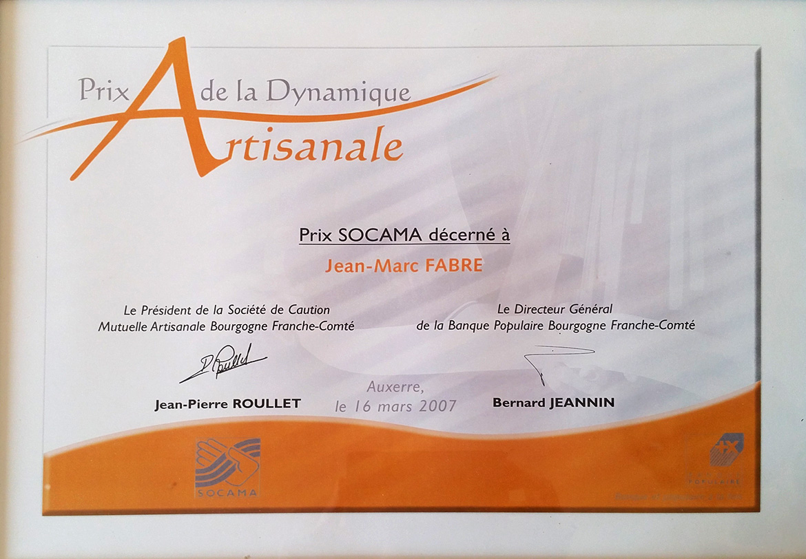 Prix SOCAMA  - distinctions Jean Marc Fabre 2007